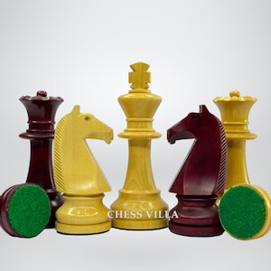 90s Reproduced 3.6&quot; French Chavet Championship Tournament Chess Pieces Only Set- Weighted Mahogany Stained & Boxwood
