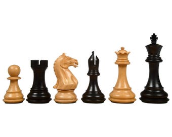 4″ Fierce Knight Staunton Chess Pieces Only Set – Ebonised Boxwood & Boxwood