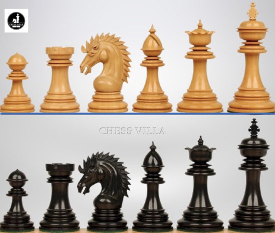 Combo of Reproduced 90s French Chavet Championship Tournament Chess Pieces  V2.0 in Ebonized / Box Wood 