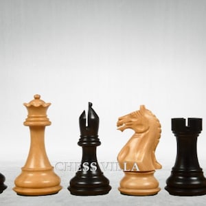 4″ Fierce Knight Staunton Chess Pieces Only Set – Ebonised Boxwood & Boxwood