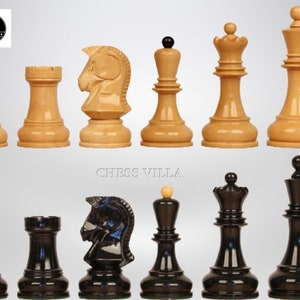 1970s Dubrovnik Bobby Fischer Reproduced Chess Pieces Only Set in Ebonised Boxwood & Boxwood- 3.7&quot; King