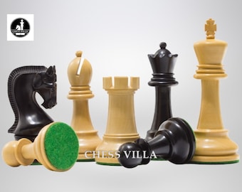4"  Leningrad Series Luxury Staunton Chess Pieces Only Set- Weighted Ebonised Boxwood