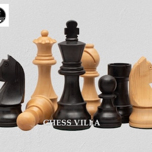 3.75″ Classic Tournament Wooden Chess Pieces Only Set – Ebonised Boxwood & Boxwood