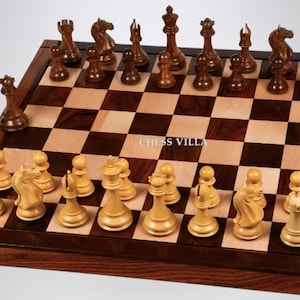 Combo of 4″ Fierce Knight Staunton Chess Set - Pieces in Golden Rosewood with Chess Board