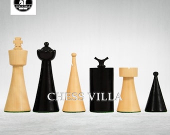 1940s Art Deco Series Weighted Chess Pieces Ebonised And Boxwood -3.8″ King