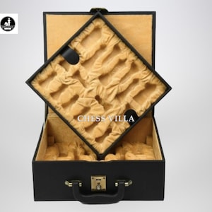 Caja de almacenamiento de cuero sintético para piezas de ajedrez con bandeja - Caja estilo cofre