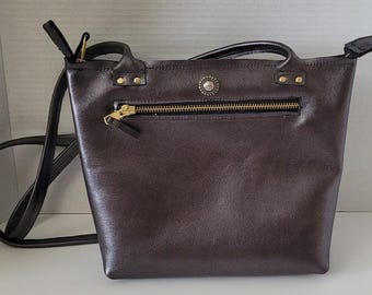 small black leather tote