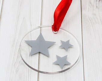 Holiday Stars Christmas Ornament - Clear Acrylic Holiday Ornament - Christmas Gnome Snowman Ornament - Holiday Decor