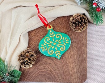 Christmas Bauble Handpainted Ceramic Ornament - Handcrafted Ceramic Plaster Holiday Ornament - Holiday Lamp Christmas Ornament