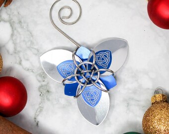 Celtic Trinity Christmas Tree Ornament - Scale Trillium Flower Ornament - Unique Metal Holiday Decoration - Celtic Knot Christmas Ornament