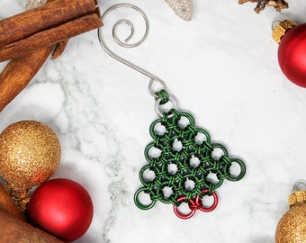 Christmas Tree Ornament - Japanese Chainmaille Colorful Tree Ornament - Unique Metal Holiday Ornament - Festive Holiday Decoration