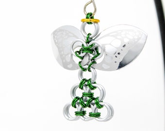 Green Angel Christmas Tree Ornament - Chainmaille Tree Ornament - Unique Metal Holiday Ornament - Festive Holiday Decoration