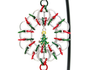 Christmas Tree Wreath Ornament - Chainmaille Ornament - Holiday Ornament - Bell Ornament - Chainmaille Decor - Christmas Ornament