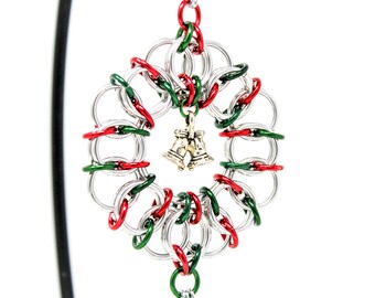 Christmas Silver Bells Wreath Ornament - Chainmaille Ornament - Holiday Ornament - Bell Ornament - Chainmaille Decor - Christmas Ornament