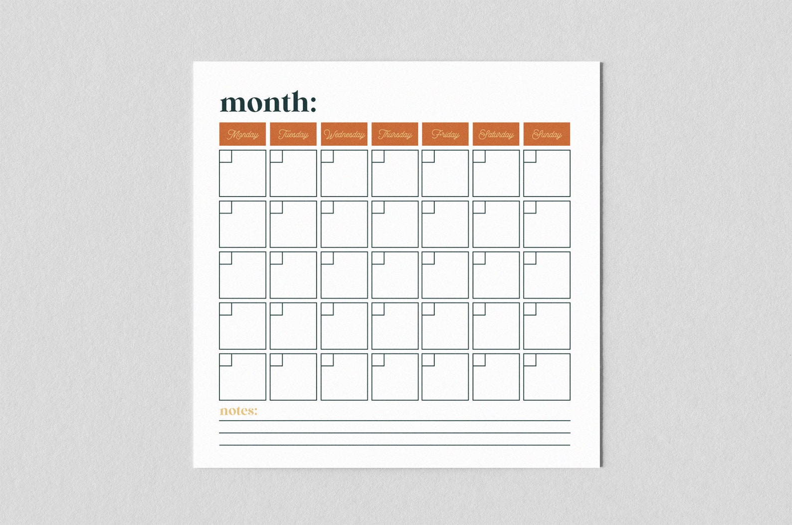 Printable Blank Calendar Large Printable Calendar Any Month Etsy