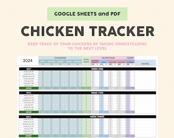 Backyard Chicken Egg Production Tracker | Google Sheets Flock Log Template for Egg Collection & Care
