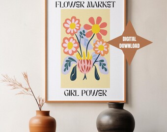 Flower Market Girl Power Print: Boho Botanical Gallery Wall Art (PDF & PNG Digital Download)