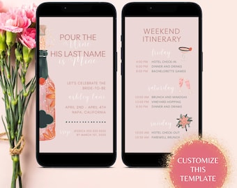 Giet de wijn, zijn achternaam is de mijne Bachelorette routesjabloon, Bachelorette digitale sjabloon, afdrukbare bewerkbare Instant Download
