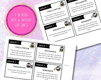 Leuke afdrukbare groepsrollenkaarten voor klasteams | Begeleider, recorder, presentator, manager | Klasbeheer | Direct downloaden