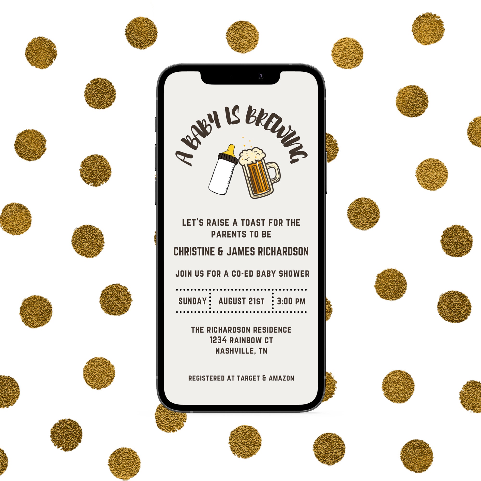 Baby Shower Invitation, Baby Shower Template Digital, Baby is Brewing