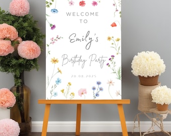 Personalised Wildflower Welcome Sign, Birthday Welcome Party sign , Floral Birthday Welcome Sign, Birthday Welcome Poster Banner