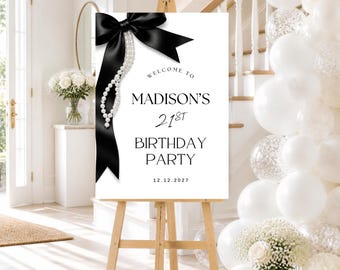 Personalised Black Bow Birthday Welcome Sign 18th 21st 30th Any Age Poster Foam Board