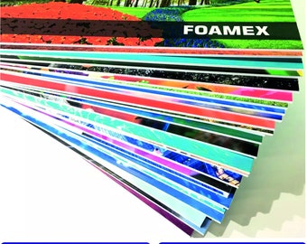 May include: A stack of colourful foam board sheets with the brand name "FOAMEX" printed on the top sheet. The text "Fast Dispatch & Free Delivery" is printed on a blue rectangle at the bottom left of the image. The text "Custom Sizes Available & Prior Production Proof 'optional'" is printed on a blue rectangle at the bottom right of the image.
