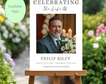 Personalised Funeral Sign, Memorial Foamboard Sign, Funeral Poster Print, Welcome Photo Funeral Foamboard Poster Signs, Celebrating The Life