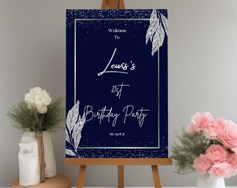 Personalised Navy and Sliver Birthday Welcome Sign