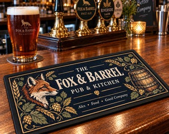 Personalised Bar Runner Mat, Custom Printed Logo Bar Mat, Pub Cafe Restaurant Counter Mat, Non Slip Rubber Bar Mat, Home Bar Gift