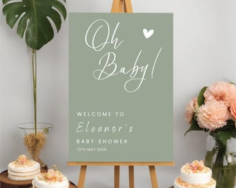 Oh Baby Shower Welcome Sign: Minimalist Greenery Theme