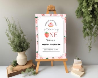 Strawberry Welcome Sign - Berry First Birthday Poster