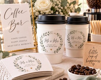 Personalised Coffee Cup Sleeves, Custom Printed Paper Wraps for Weddings & Events