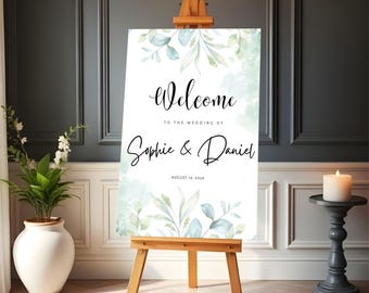 Wedding Welcome Sign | Personalised  Entrance Sign | Greenery Watercolour Ceremony Board | Foamboard or Poster Print