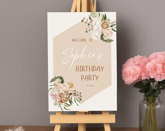 Neutral Birthday Welcome Sign - Modern Party Custom Print