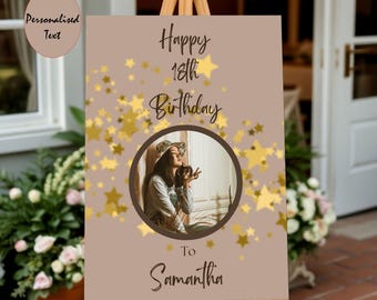 Personalised Birthday Party Welcome Sign, Birthday Party Photo Sign, Modern Birthday Poster, Editable  Age Birthday Banner Poster Foamboard