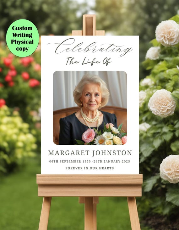 Personalised Funeral Sign- Celebrating life Memorial Photo Foam Board Poster