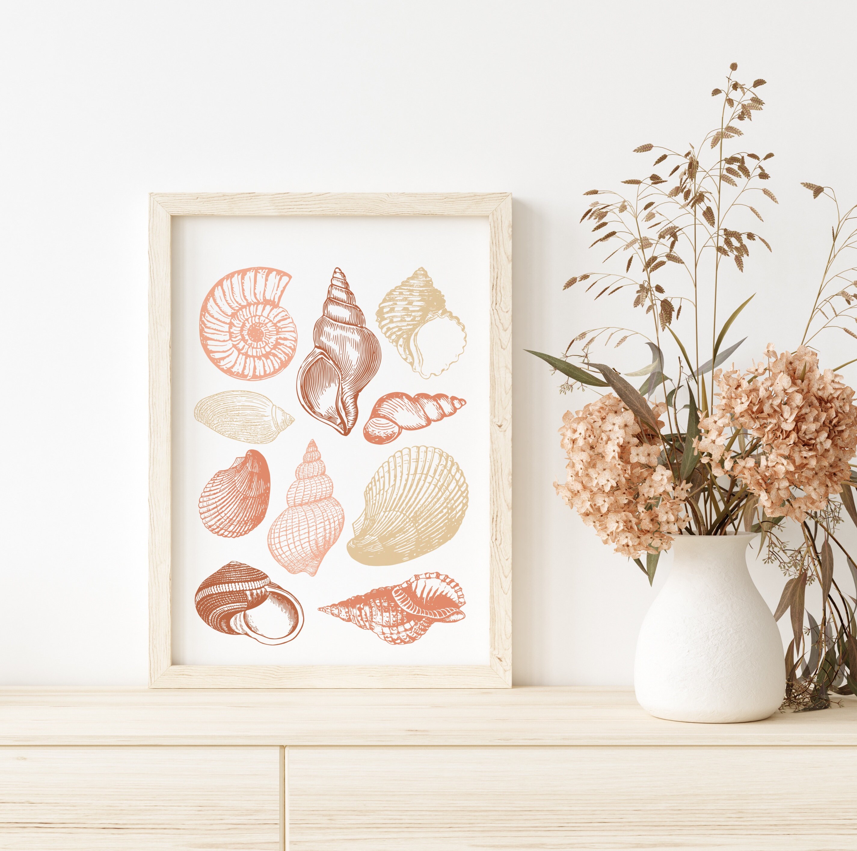 Sea Shell Print Beach Home Decor, Seaside Nautical Print, Coastal Wall ...