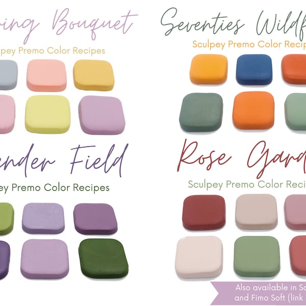 Floral Palettes Bundle, Sculpey Premo, Polymer Clay Color Recipes, Spring Summer Palette, Bright Neutral Pastel Tones, Clay Mixing Tutorial