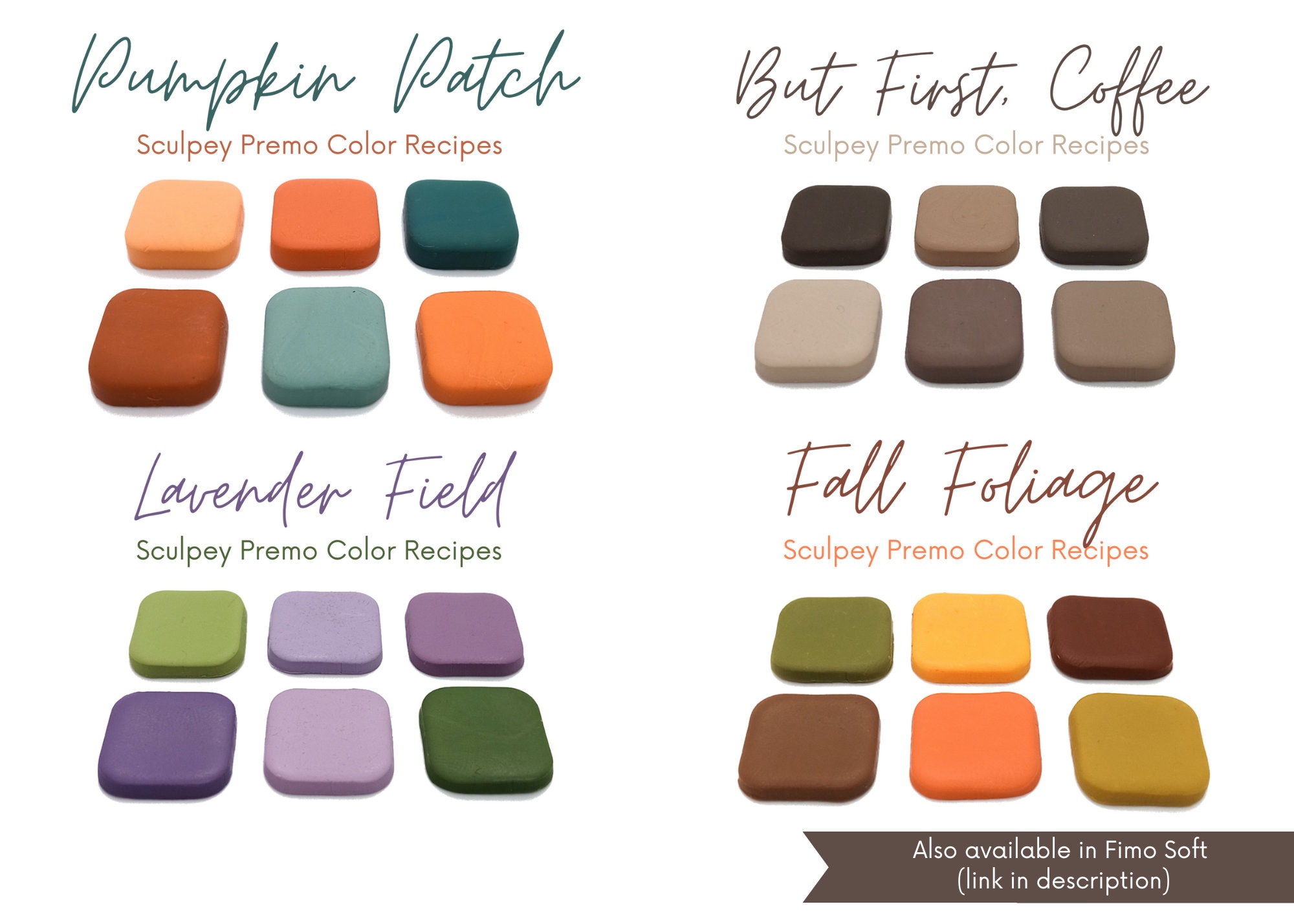 Fall Palettes Bundle, Sculpey Premo, Polymer Clay Color Recipes, Fall Autumn Winter Palette, Dark Bright Warm Tones, Clay Mixing Tutorial