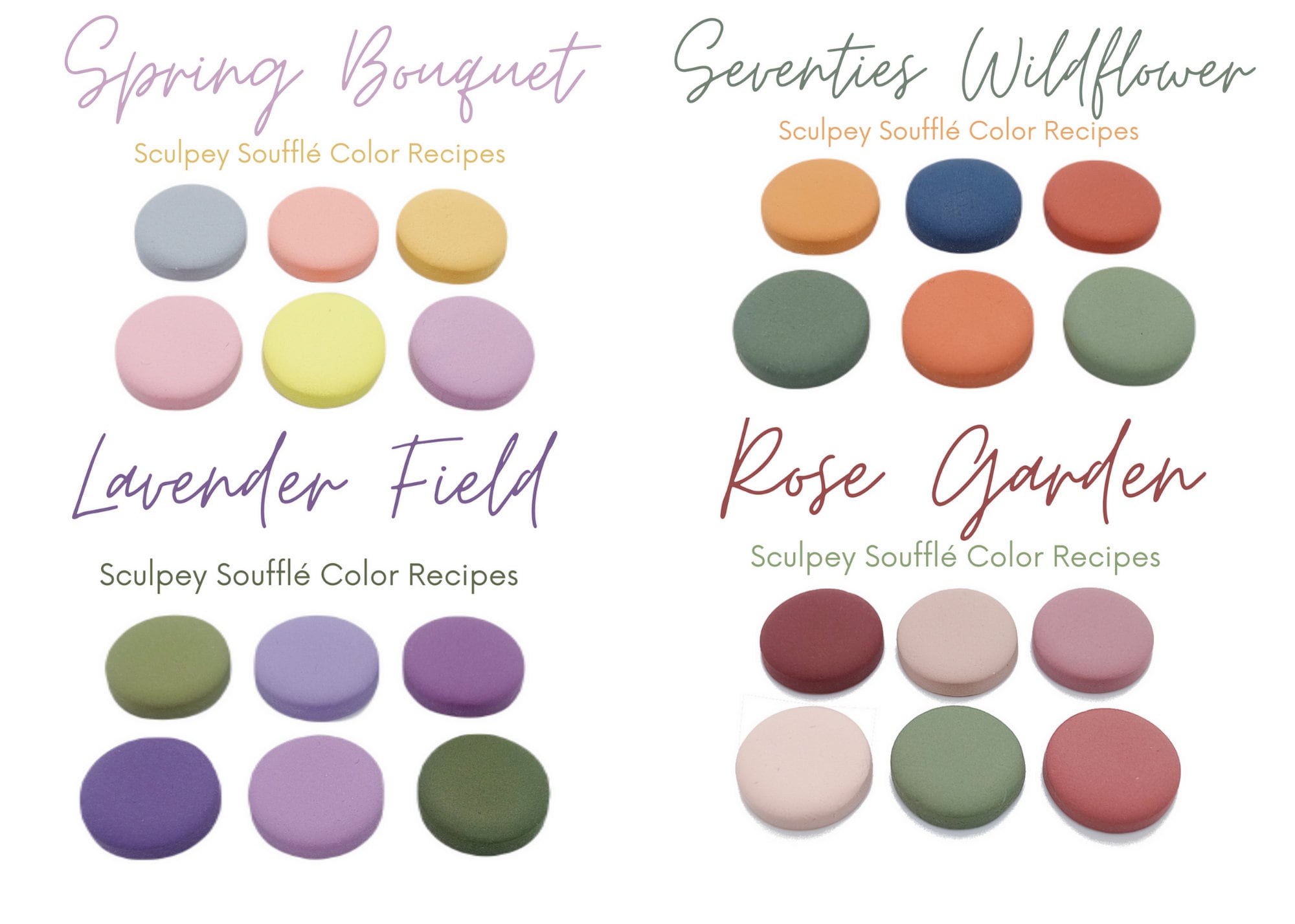 Floral Palettes Bundle, Sculpey Soufflé, Polymer Clay Color Recipe ...