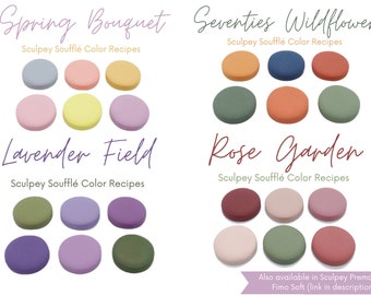 Floral Palettes Bundle, Sculpey Soufflé, Polymer Clay Color Recipe, Spring Summer Palette, Bright Neutral Pastel Tones, Clay Mixing Tutorial
