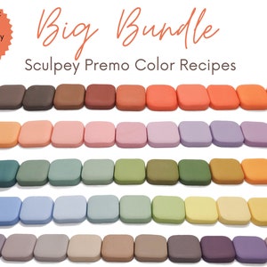 Big Bundle, Sculpey Premo, Polymer Clay Color Recipes, Summer Spring, Fall Winter, Dark Bright Warm, Light Cold Pastel, Clay Mixing Tutorial