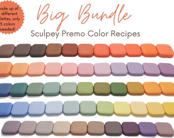 Big Bundle, Sculpey Premo, Polymer Clay Color Recipes, Summer Spring, Fall Winter, Dark Bright Warm, Light Cold Pastel, Clay Mixing Tutorial