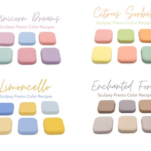 Pastel Palettes Bundle, Sculpey Premo, Polymer Clay Color Recipes, Spring Summer Palette, Bright Neutral Pastel Tones, Clay Mixing Tutorial