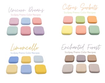 Paquete de paletas de colores pastel, Sculpey Premo, recetas de colores de arcilla polimérica, paleta primavera verano, tonos pastel neutros brillantes, tutorial de mezcla de arcilla