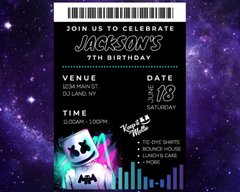 Marshmello DJ Birthday Party Invitation Digital & Etsy