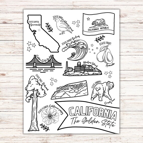 California State Coloring Page Educational Activity for Kids Etsy