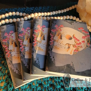 Pink Mushroom and Skull Handmade Notebook with Watercolor Paper