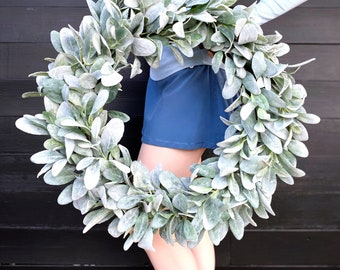 Lamb's Ear Wreath, Greenery Wreath for Front Door, Farmhouse Wreath, Year Round Wreath, Spring Decor, Winter Wreath, Wedding Wreath